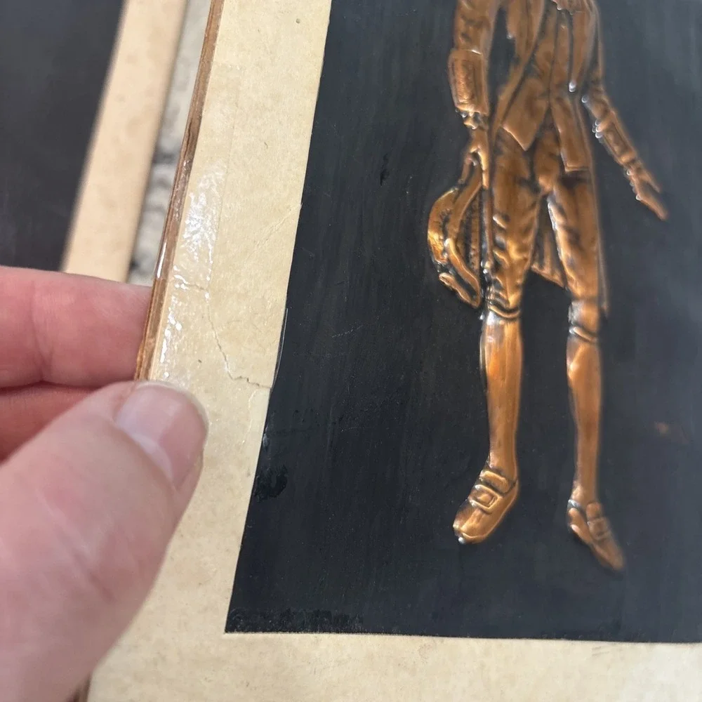 5 VINTAGE Embossed Hammered Copper Victorian Lady And Gentlemen Deer Unframed